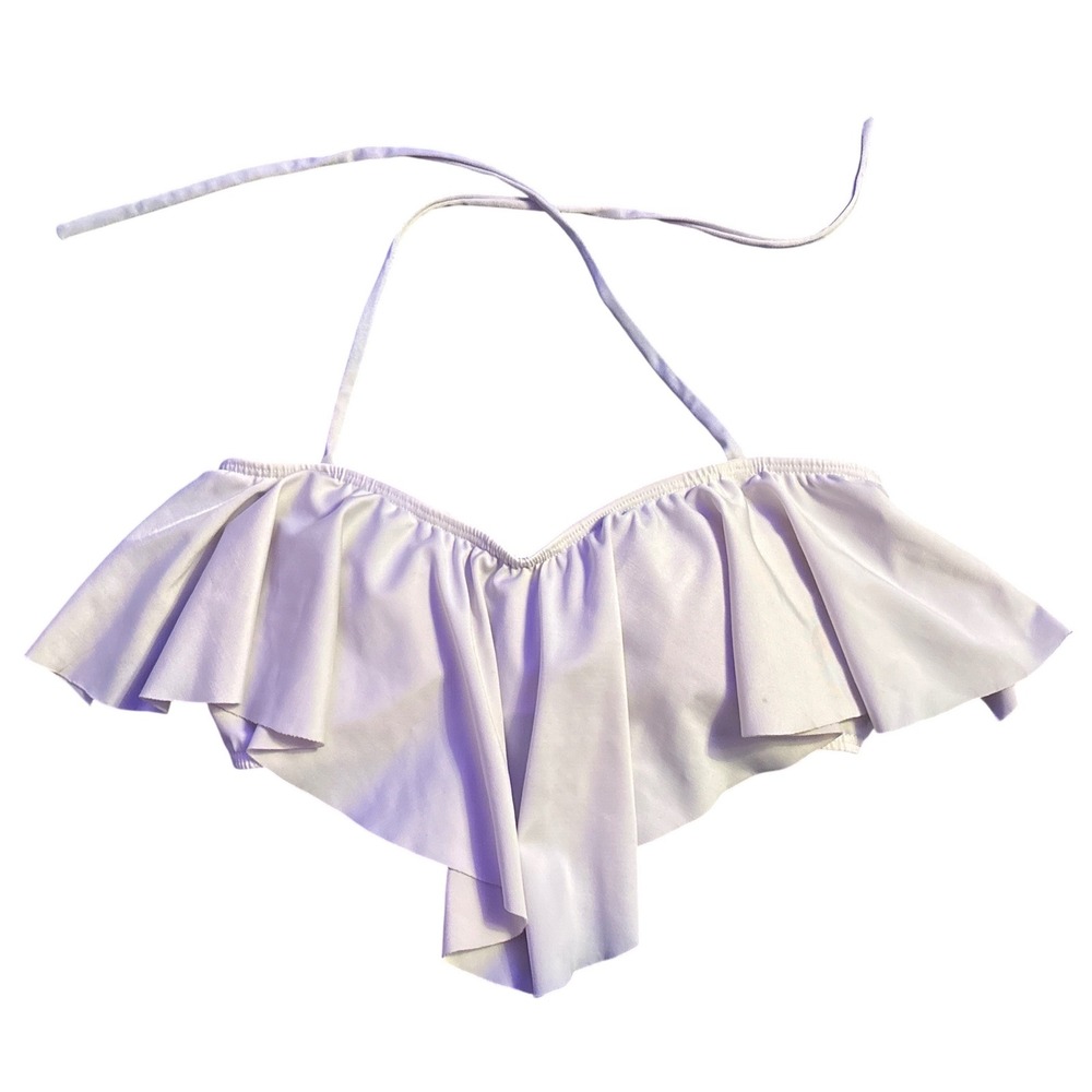 Mamiani Womens White Ruffle Halter Tie Bikini Swim Top, Size L‎